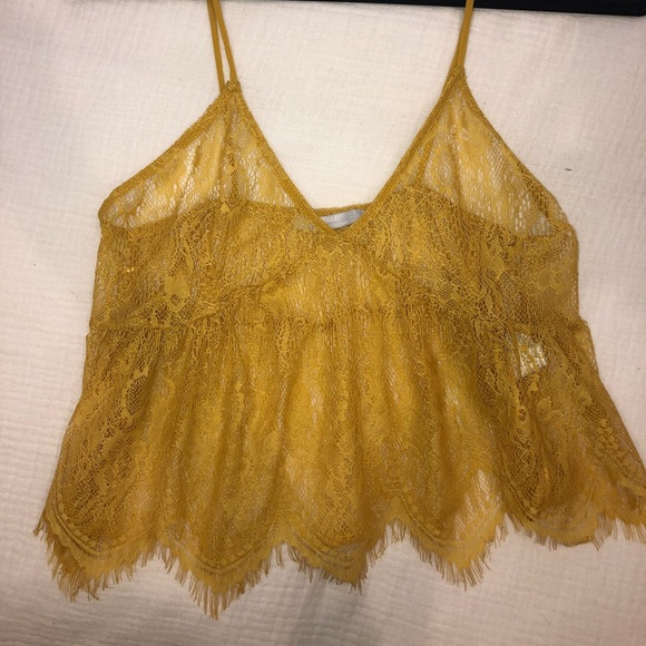 Zara Tops - Yellow Lace Babydoll Tank